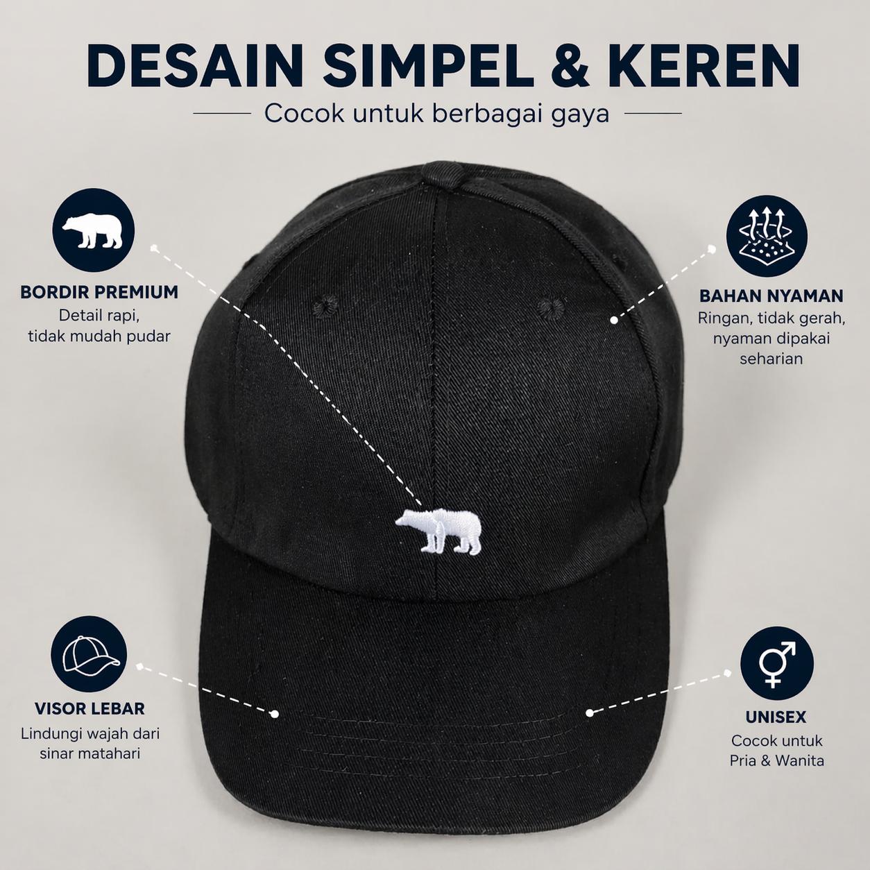 Bearlu Topi Baseball Cap Bordir Polar Bear Upgrade Gaya dengan Perlindungan Matahari dan Tampilan Trendi