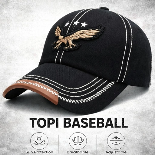 Wokra Topi Baseball Cap Bordir Adjustable Eagle Perlindungan Matahari, Gaya Modern
