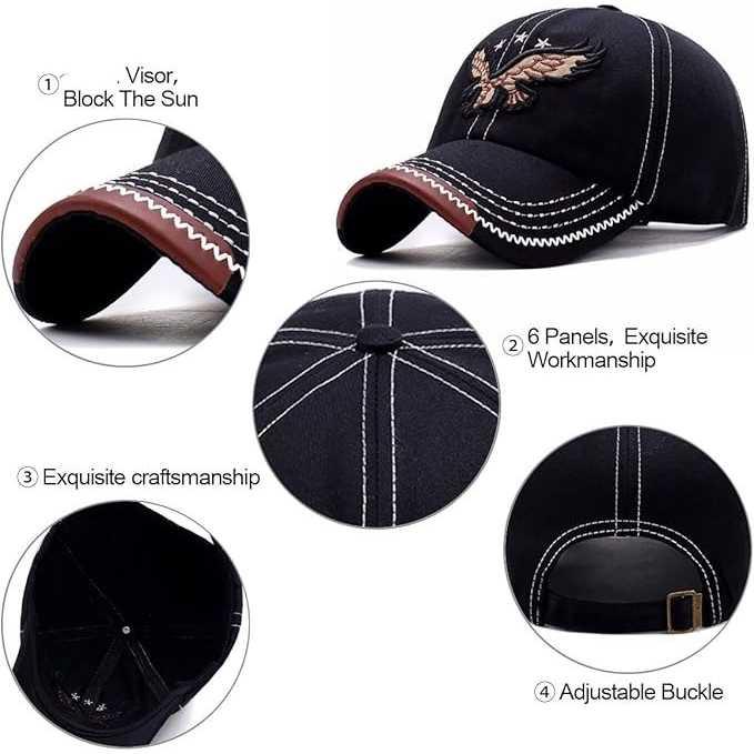 Wokra Topi Baseball Cap Bordir Adjustable Eagle Perlindungan Matahari, Gaya Modern
