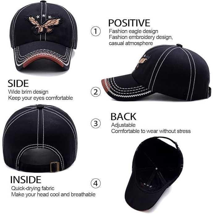 Wokra Topi Baseball Cap Bordir Adjustable Eagle Perlindungan Matahari, Gaya Modern