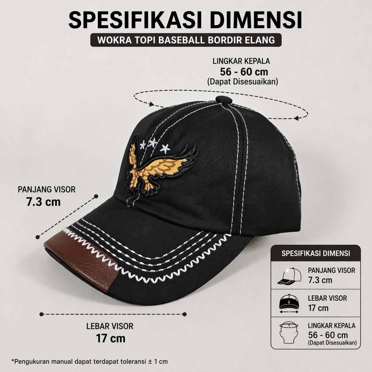 Wokra Topi Baseball Cap Bordir Adjustable Eagle Perlindungan Matahari, Gaya Modern