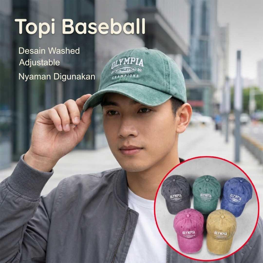 MUJE Topi Baseball Cap Bordir Olympia Athletic Champion Perlindungan Matahari dan Tampil Keren, Casual