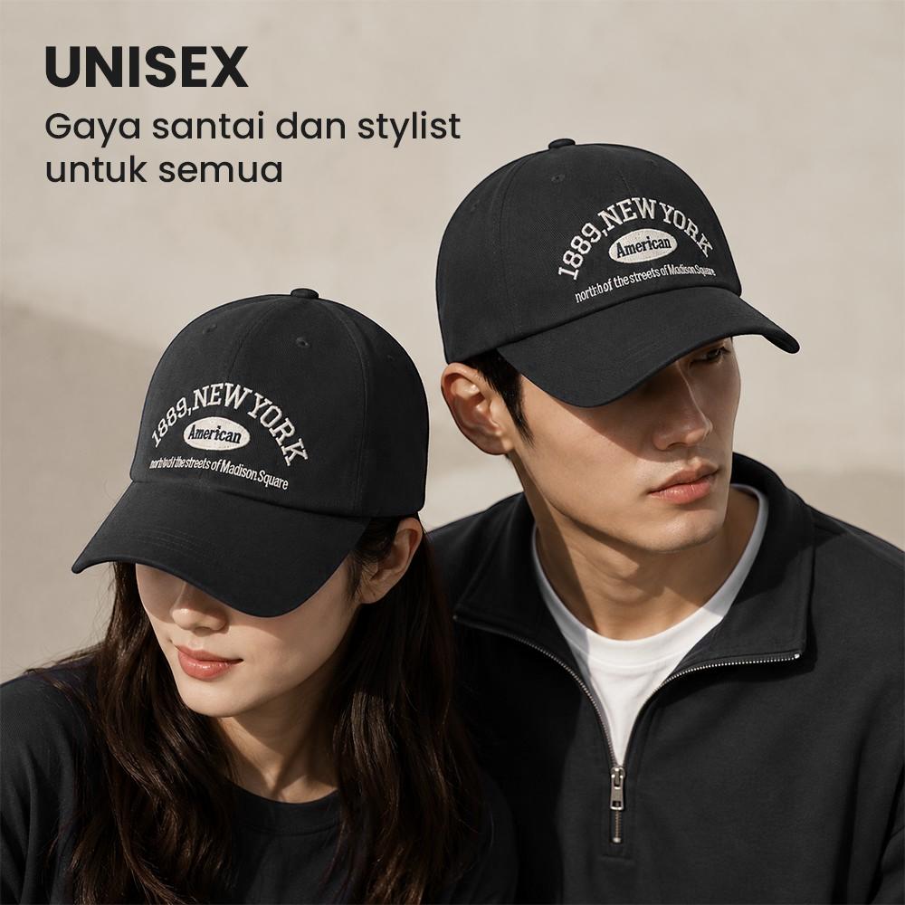 MUJE Topi Baseball Cap Bordir Adjustable 1989 New York Gaya Kasual untuk Aktivitas Sehari-hari, Traveling, dan Outdoor