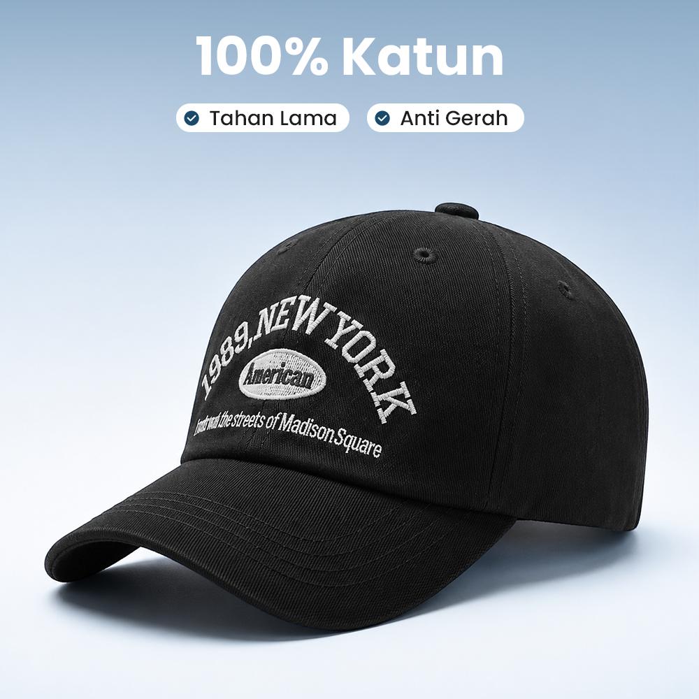MUJE Topi Baseball Cap Bordir Adjustable 1989 New York Gaya Kasual untuk Aktivitas Sehari-hari, Traveling, dan Outdoor