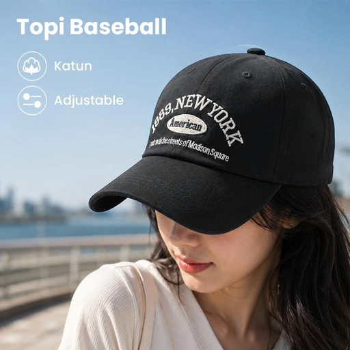 MUJE Topi Baseball Cap Bordir Adjustable 1989 New York Gaya Kasual untuk Aktivitas Sehari-hari, Traveling, dan Outdoor