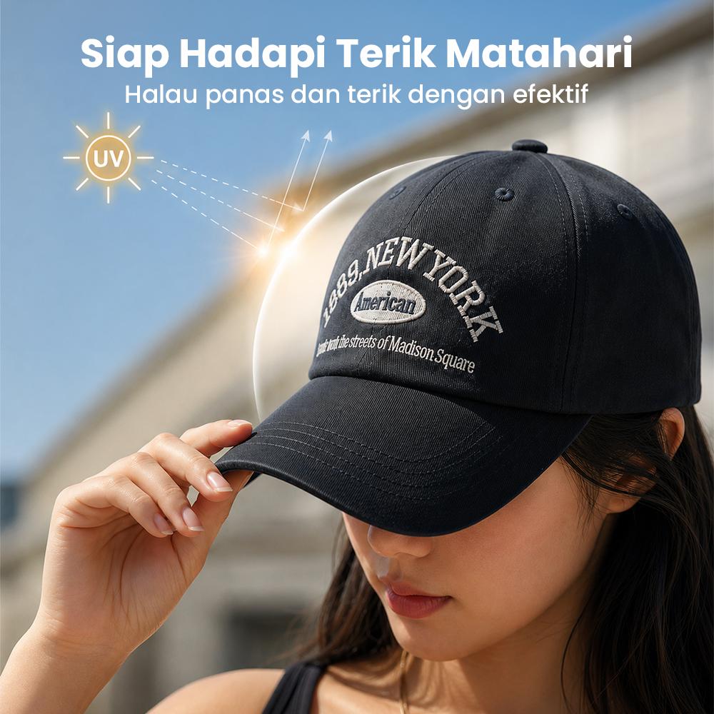 MUJE Topi Baseball Cap Bordir Adjustable 1989 New York Gaya Kasual untuk Aktivitas Sehari-hari, Traveling, dan Outdoor