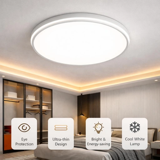 SHUANGZ Lampu Plafon LED Full Spectrum 27W Cahaya Natural, Perlindungan Mata, Desain Minimalis