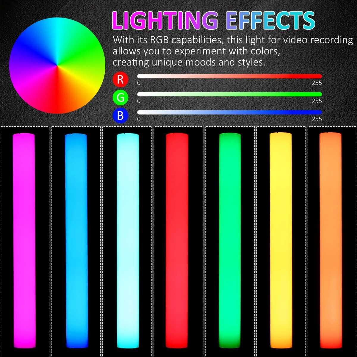 LUXCEO Lampu Fill Light Stick Remote RGBW Portable Cahaya Terang, Warna Fleksibel