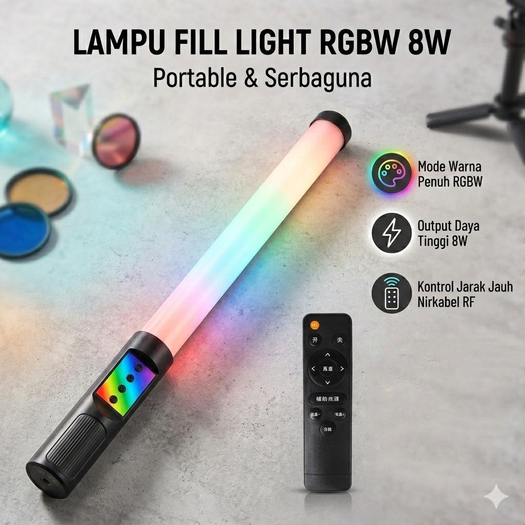 LUXCEO Lampu Fill Light Stick Remote RGBW Portable Cahaya Terang, Warna Fleksibel