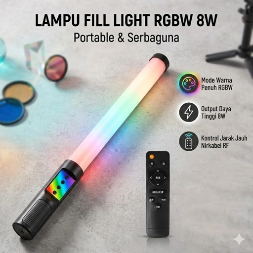 LUXCEO Lampu Fill Light Stick Remote RGBW Portable Cahaya Terang, Warna Fleksibel