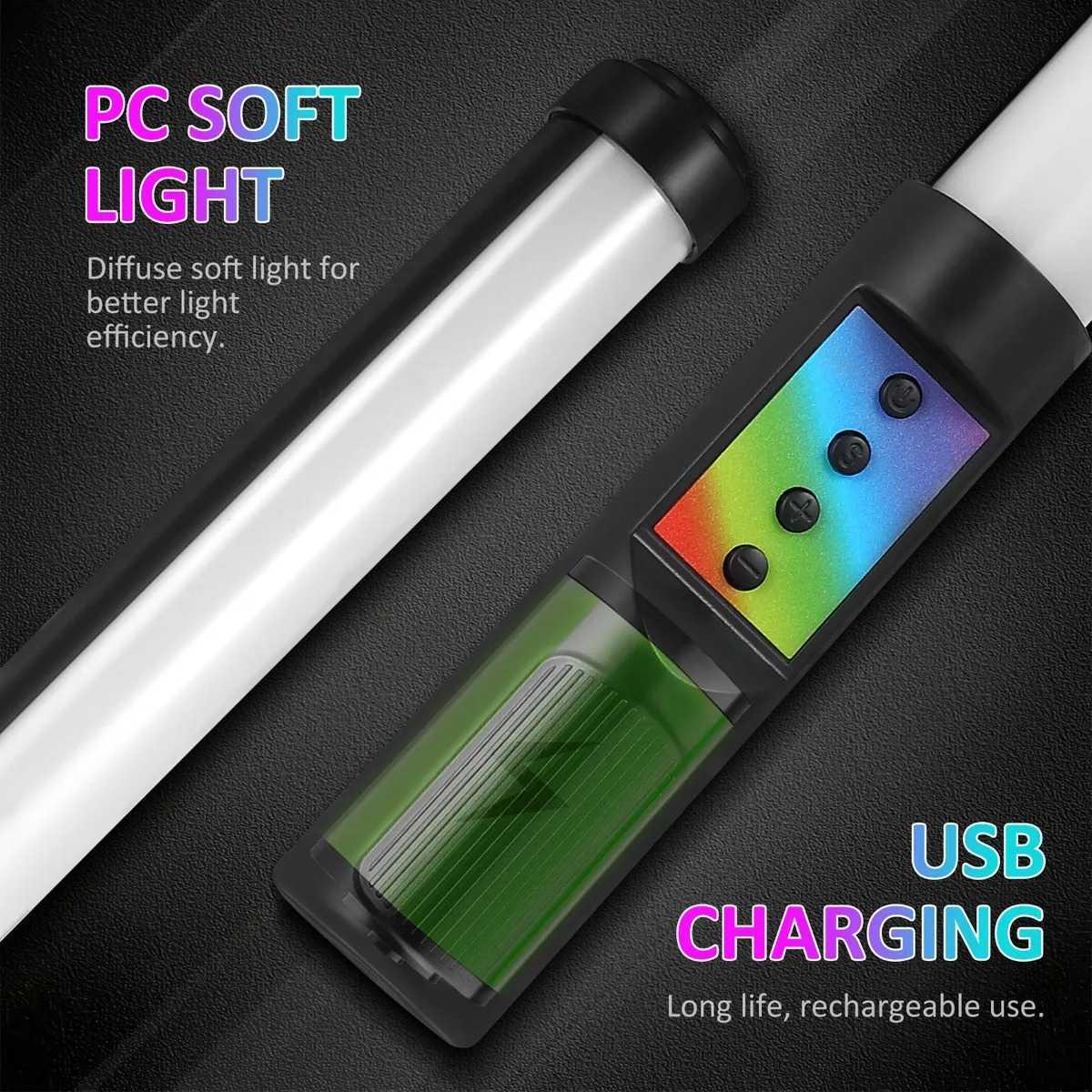 LUXCEO Lampu Fill Light Stick Remote RGBW Portable Cahaya Terang, Warna Fleksibel