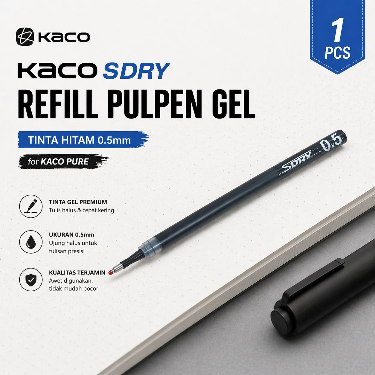 Kaco Refill Pena Pulpen Gel Tinta Hitam 0.5mm Hemat dan Praktis, Desain Khusus Kaco