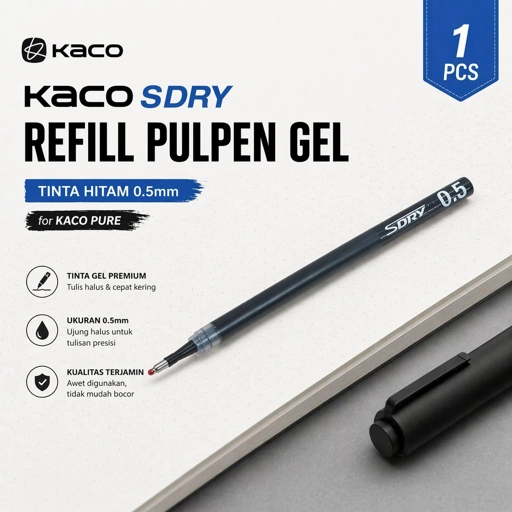 Kaco Refill Pena Pulpen Gel Tinta Hitam 0.5mm Hemat dan Praktis, Desain Khusus Kaco