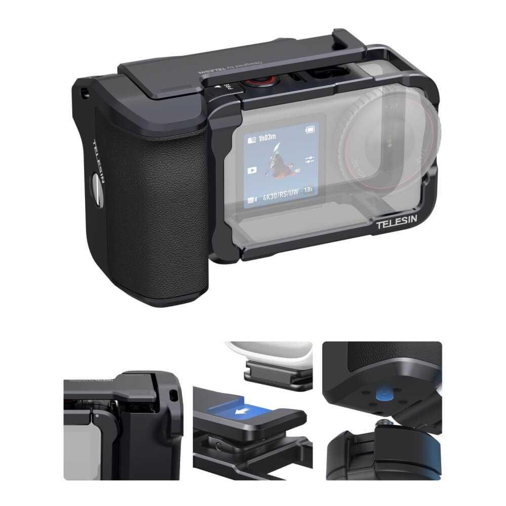 TELESIN Handle Grip Action Camera DJI Osmo Action 6 Stabilitas Maksimal dan Genggaman Ergonomis, Cocok untuk Street Photography dan Vlogging Harian