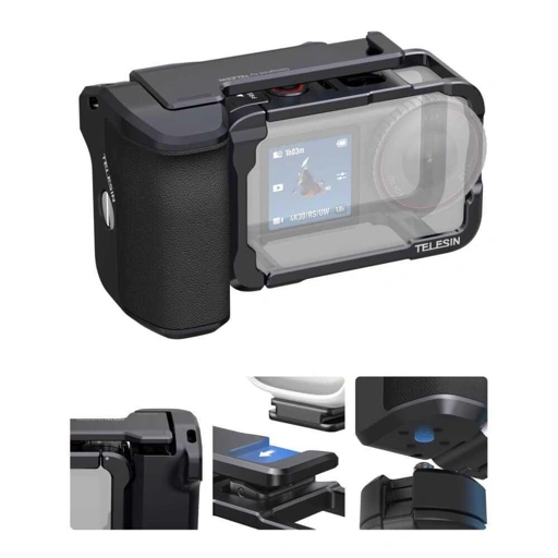 TELESIN Handle Grip Action Camera DJI Osmo Action 6 Stabilitas Maksimal dan Genggaman Ergonomis, Cocok untuk Street Photography dan Vlogging Harian