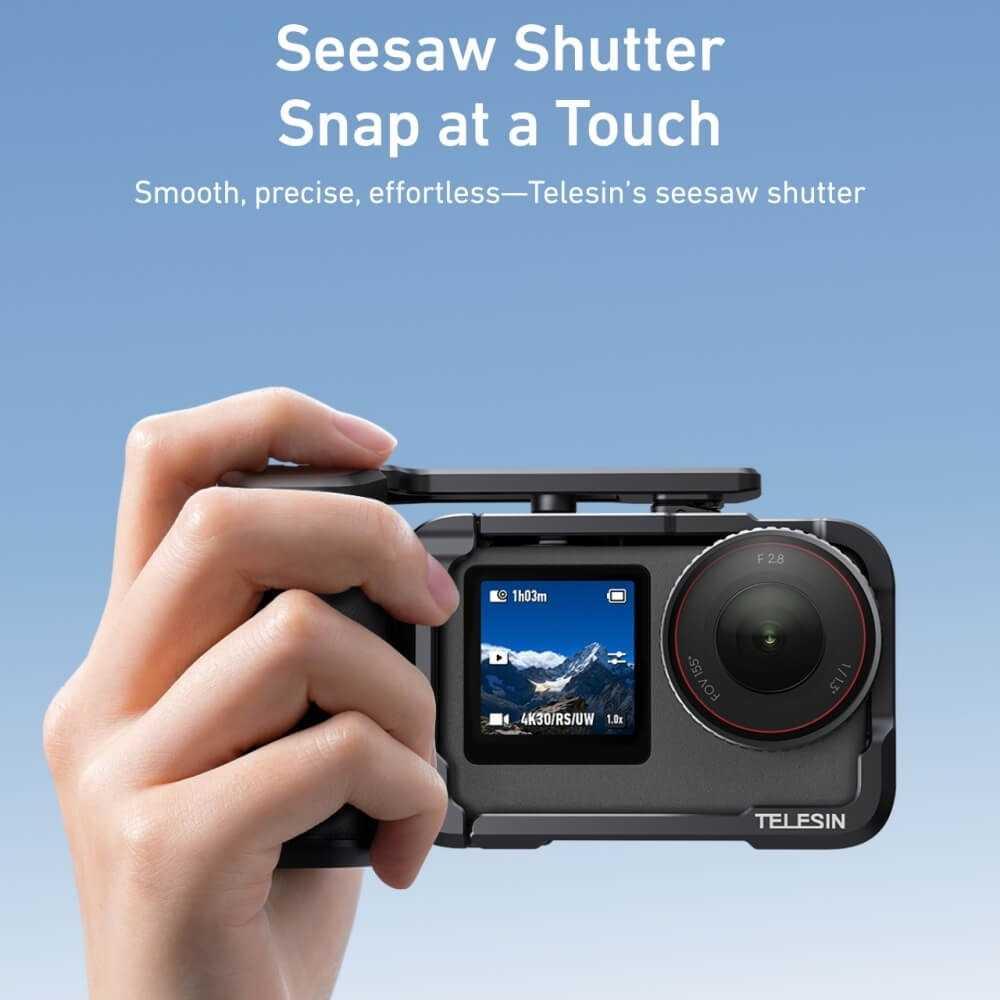 TELESIN Handle Grip Action Camera DJI Osmo Action 6 Stabilitas Maksimal dan Genggaman Ergonomis, Cocok untuk Street Photography dan Vlogging Harian