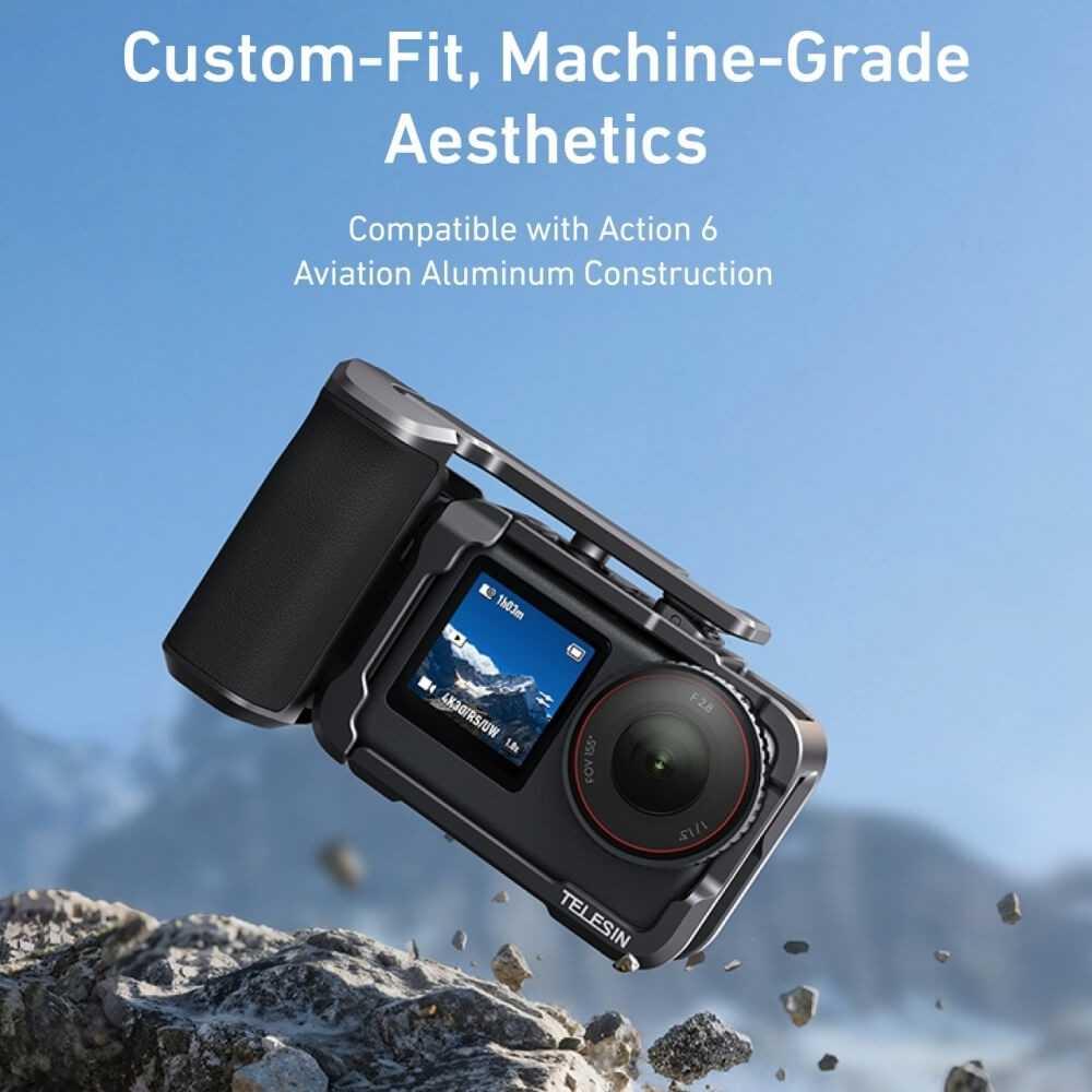 TELESIN Handle Grip Action Camera DJI Osmo Action 6 Stabilitas Maksimal dan Genggaman Ergonomis, Cocok untuk Street Photography dan Vlogging Harian