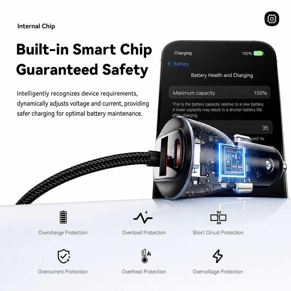 ESSAGER Car Charger Mobil 108W 3in1 Fast Charging Efisiensi Pengisian Maksimal, Desain Premium