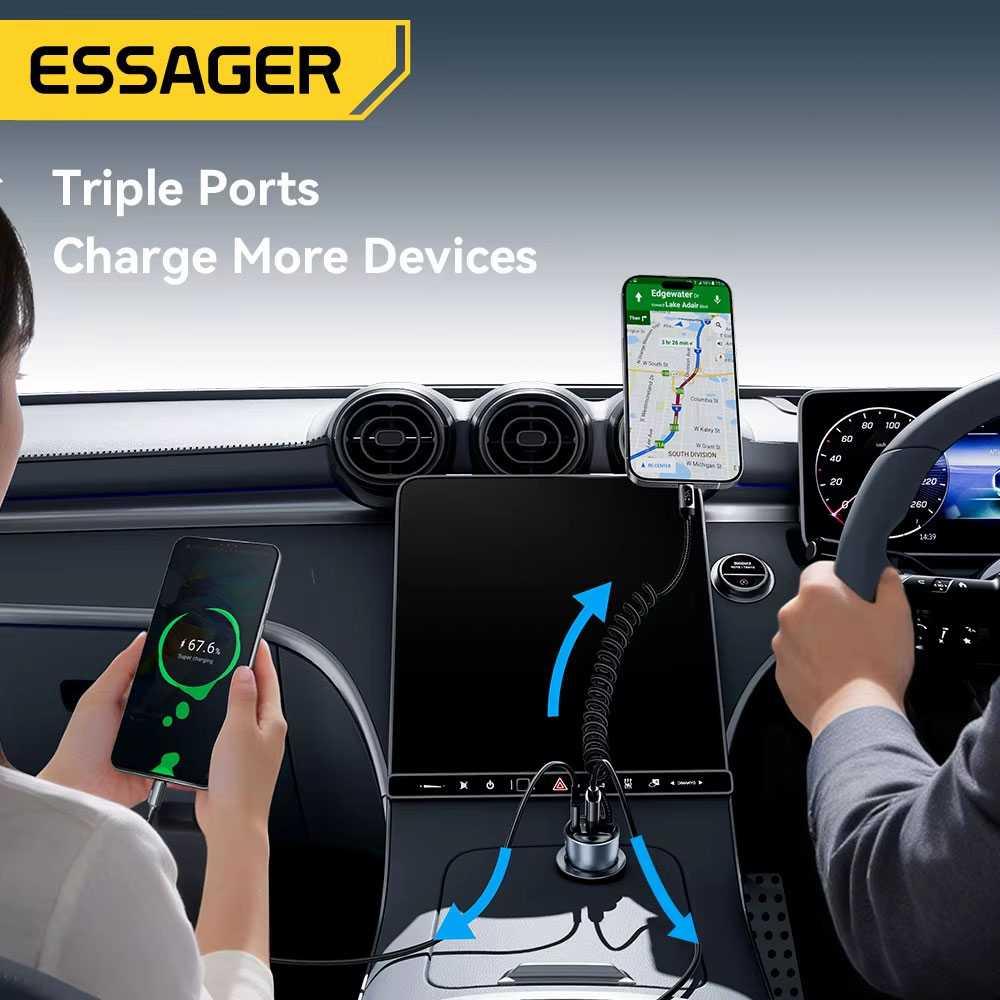 ESSAGER Car Charger Mobil 108W 3in1 Fast Charging Efisiensi Pengisian Maksimal, Desain Premium