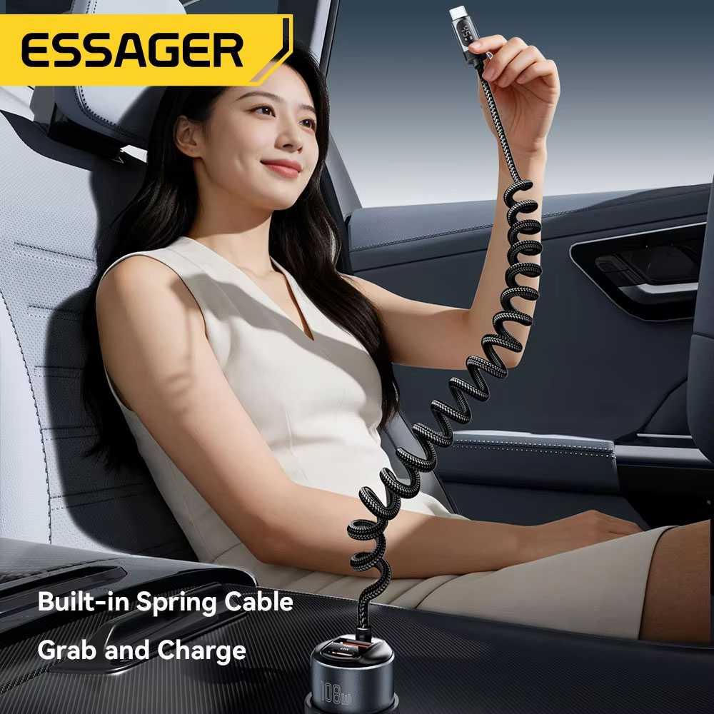 ESSAGER Car Charger Mobil 108W 3in1 Fast Charging Efisiensi Pengisian Maksimal, Desain Premium