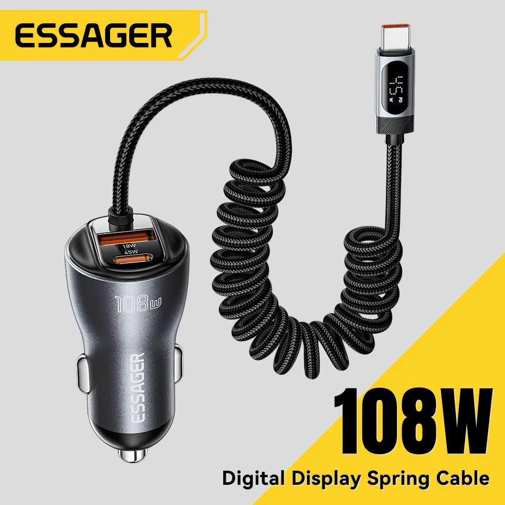 ESSAGER Car Charger Mobil 108W 3in1 Fast Charging Efisiensi Pengisian Maksimal, Desain Premium