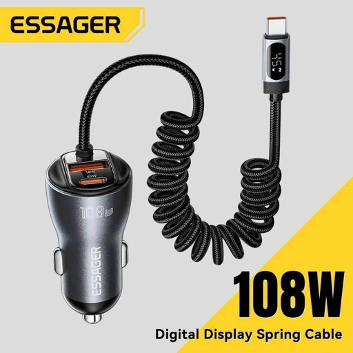 ESSAGER Car Charger Mobil 108W 3in1 Fast Charging Efisiensi Pengisian Maksimal, Desain Premium
