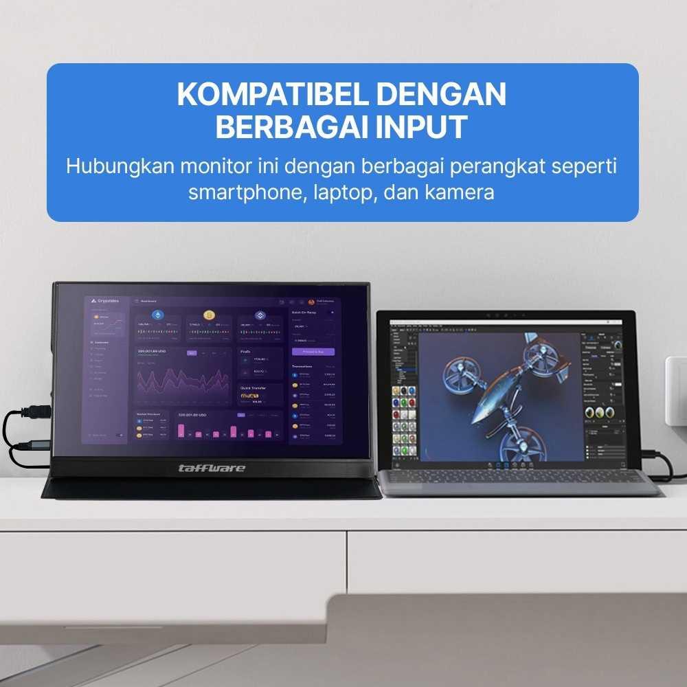 Taffware Portable Monitor Touchscreen 15.6 Inch LG IPS FHD Layar Lebih Besar, Kualitas Gambar Terbaik