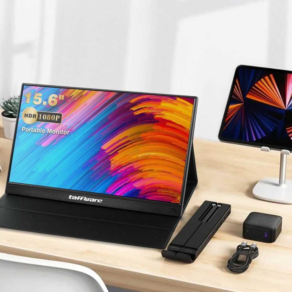 Taffware Portable Monitor Touchscreen 15.6 Inch LG IPS FHD Layar Lebih Besar, Kualitas Gambar Terbaik