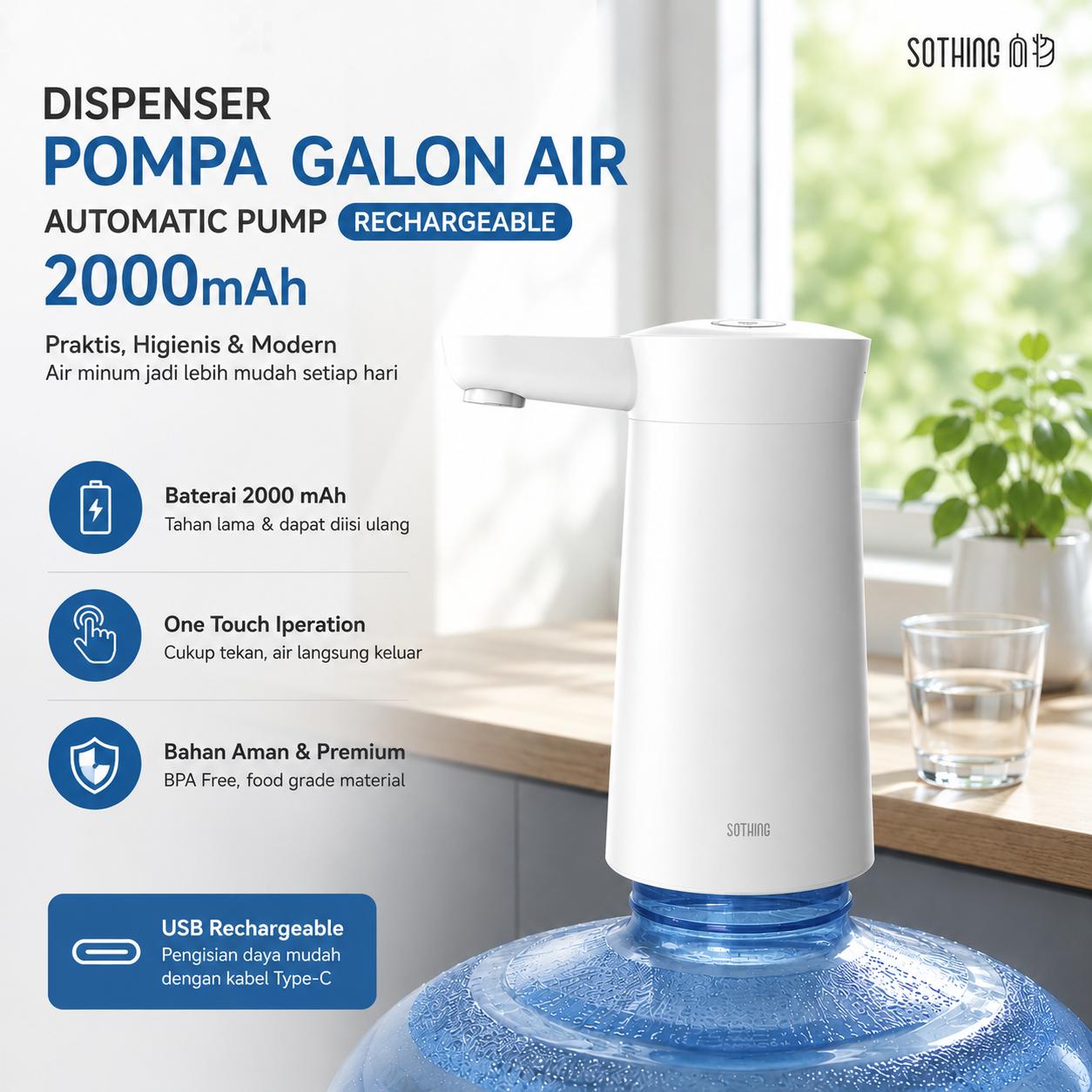 Sothing Dispenser Pompa Galon Air Automatic Pump Solusi Praktis Pengambilan Air, Tidak Perlu Mengangkat Galon