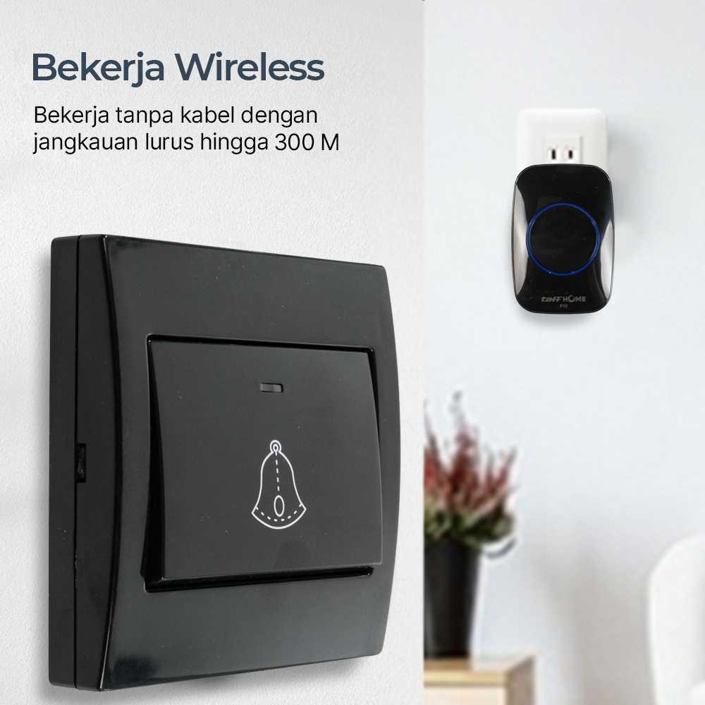 TaffHOME Bel Pintu Wireless 1 Transmitter 2 Receiver Suara Keras, Jarak 300 M, Lampu LED