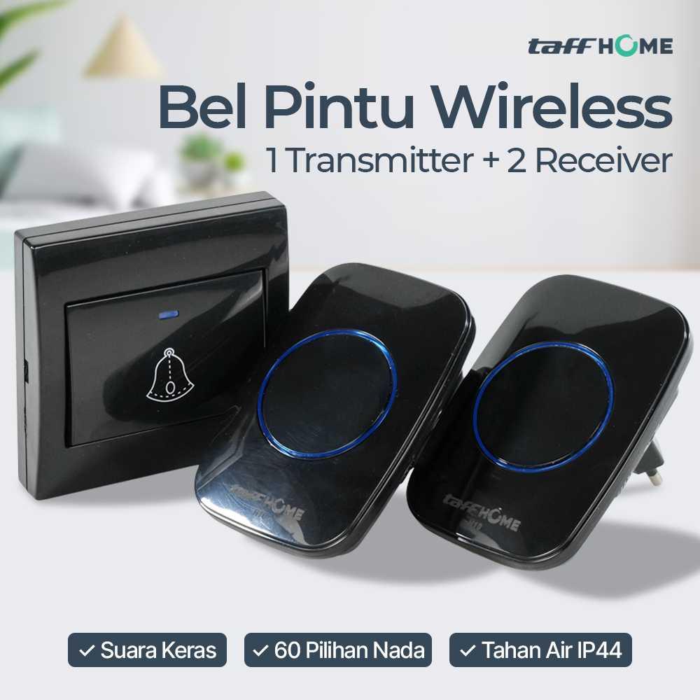 TaffHOME Bel Pintu Wireless 1 Transmitter 2 Receiver Suara Keras, Jarak 300 M, Lampu LED