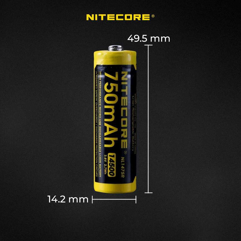 NITECORE Baterai Isi Ulang 14500 Li-ion 750 mAh Dual Charging System, Stabil Daya, Tegangan Konsisten Praktis dan Efisien