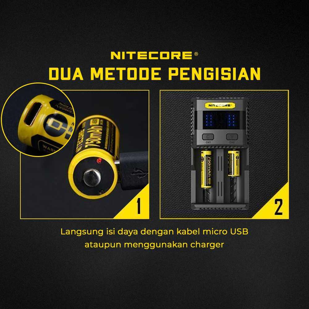 NITECORE Baterai Isi Ulang 14500 Li-ion 750 mAh Dual Charging System, Stabil Daya, Tegangan Konsisten Praktis dan Efisien