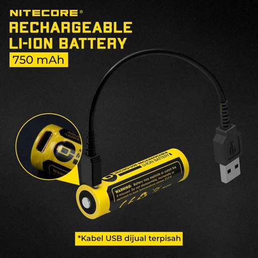 NITECORE Baterai Isi Ulang 14500 Li-ion 750 mAh Dual Charging System, Stabil Daya, Tegangan Konsisten Praktis dan Efisien