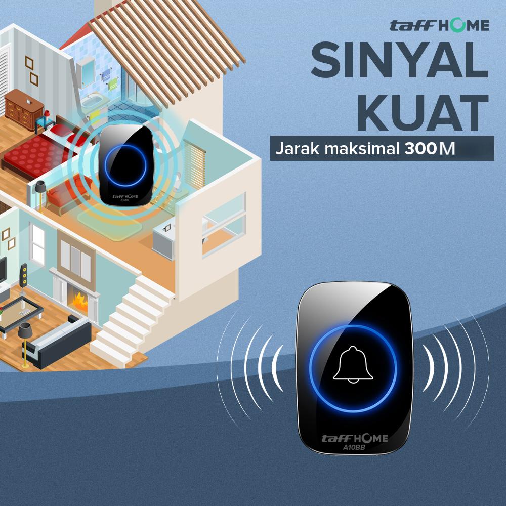 TaffHOME Bel Pintu Wireless Waterproof Fleksibel dan Modern, Suara Jernih