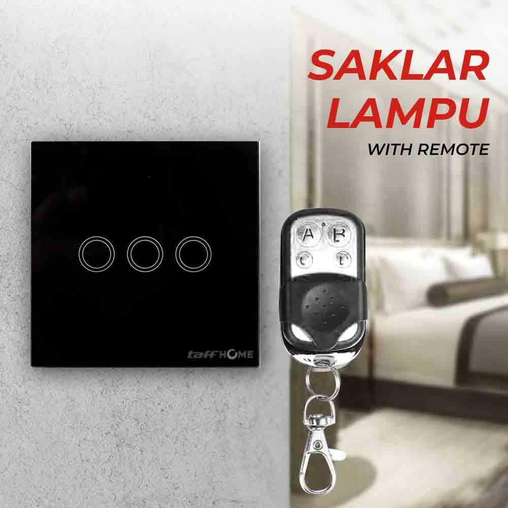 TaffHOME Saklar Lampu Luxury Touch LED with Remote Elegan dan Futuristik, Operasikan dengan Sentuhan Ringan Hitam Glossy Modern