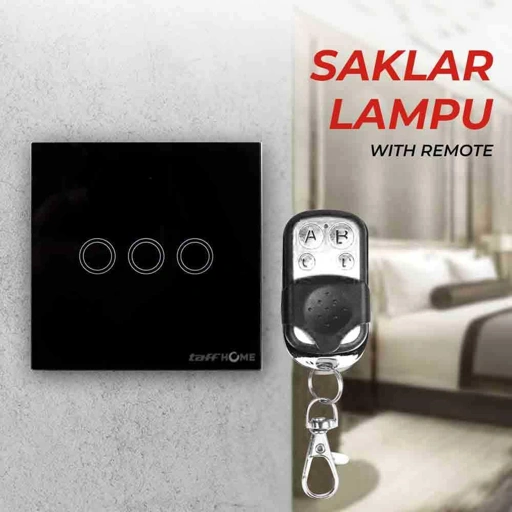 TaffHOME Saklar Lampu Luxury Touch LED with Remote Elegan dan Futuristik, Operasikan dengan Sentuhan Ringan Hitam Glossy Modern