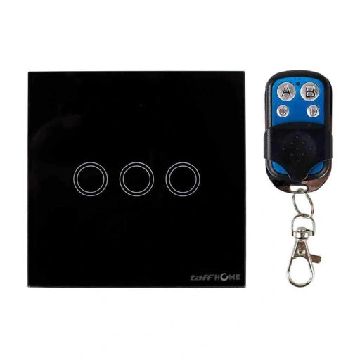 TaffHOME Saklar Lampu Luxury Touch LED with Remote Elegan dan Futuristik, Operasikan dengan Sentuhan Ringan Hitam Glossy Modern
