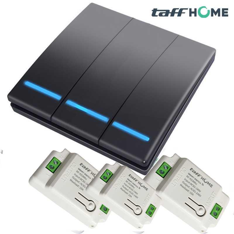 TaffHOME Saklar Lampu Wireless Dinding Pengendali Cahaya Tanpa Kabel, 433MHz