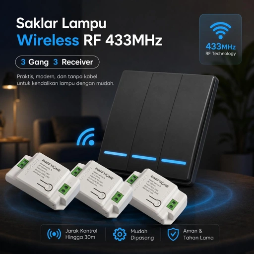 TaffHOME Saklar Lampu Wireless Dinding Pengendali Cahaya Tanpa Kabel, 433MHz