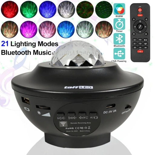 TaffLED Lampu Tidur Proyektor RGBW Active Speaker Bluetooth Suasana Estetik dan Relaksasi, Desain Modern