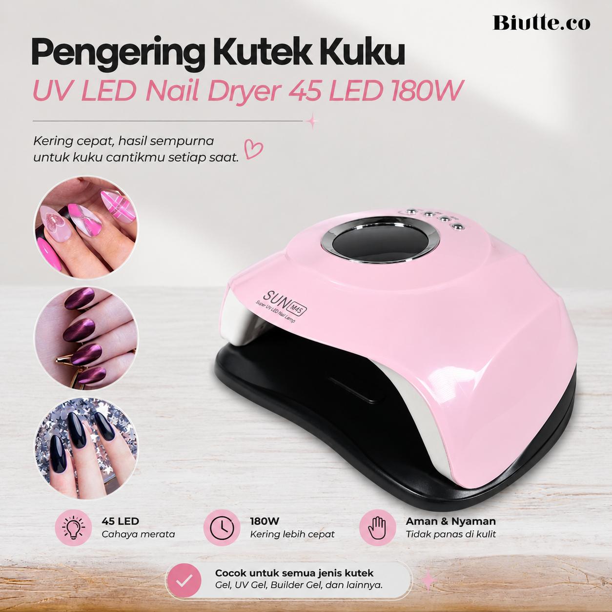 Biutte.co Pengering Kutek Kuku UV LED 45LED 180W - Cepat Kering, Fleksibel, Hemat Energi