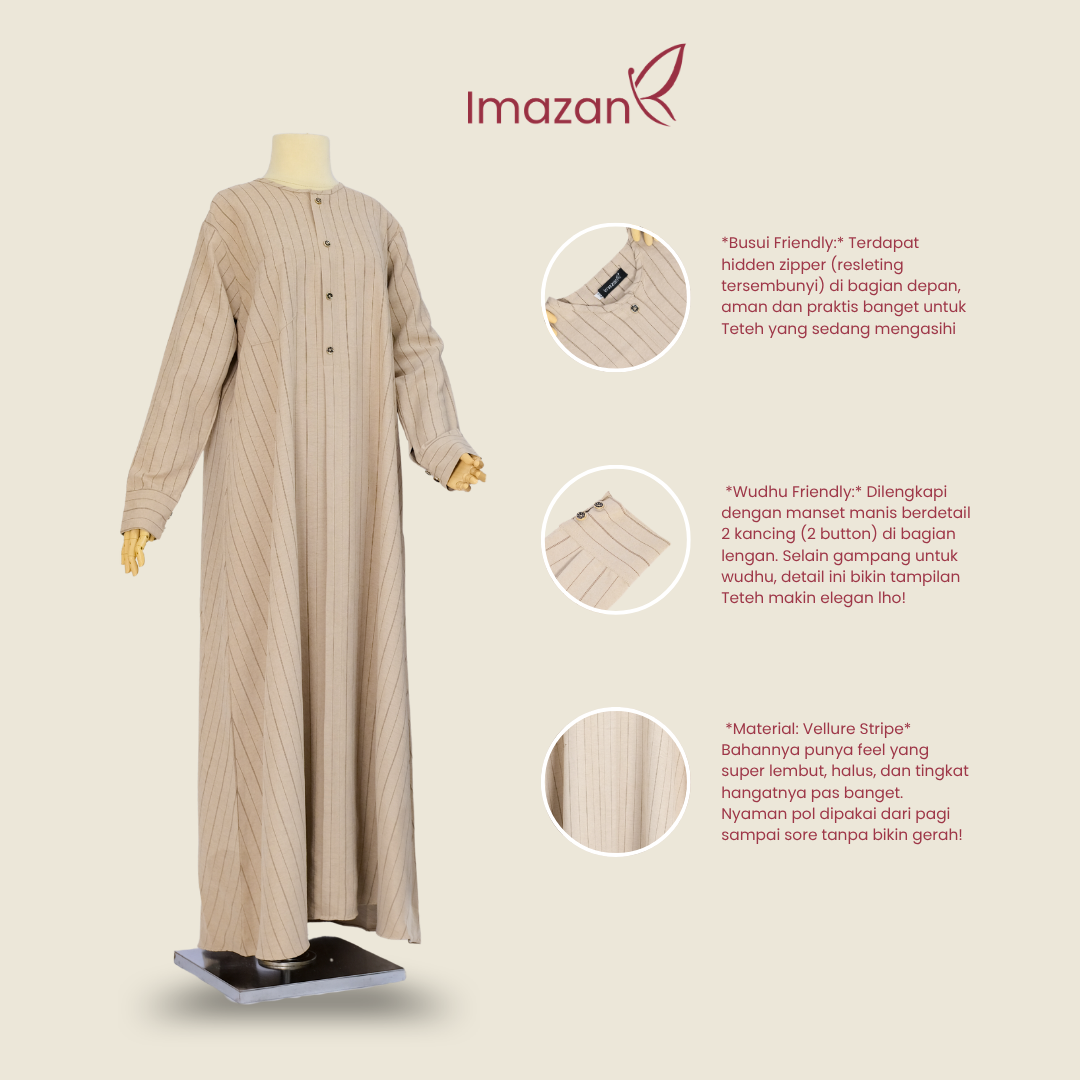 IMAZAN Gamis Abaya Stripe Vellure Premium Loose Elegan Busui & Wudhu Friendly Zahira Series