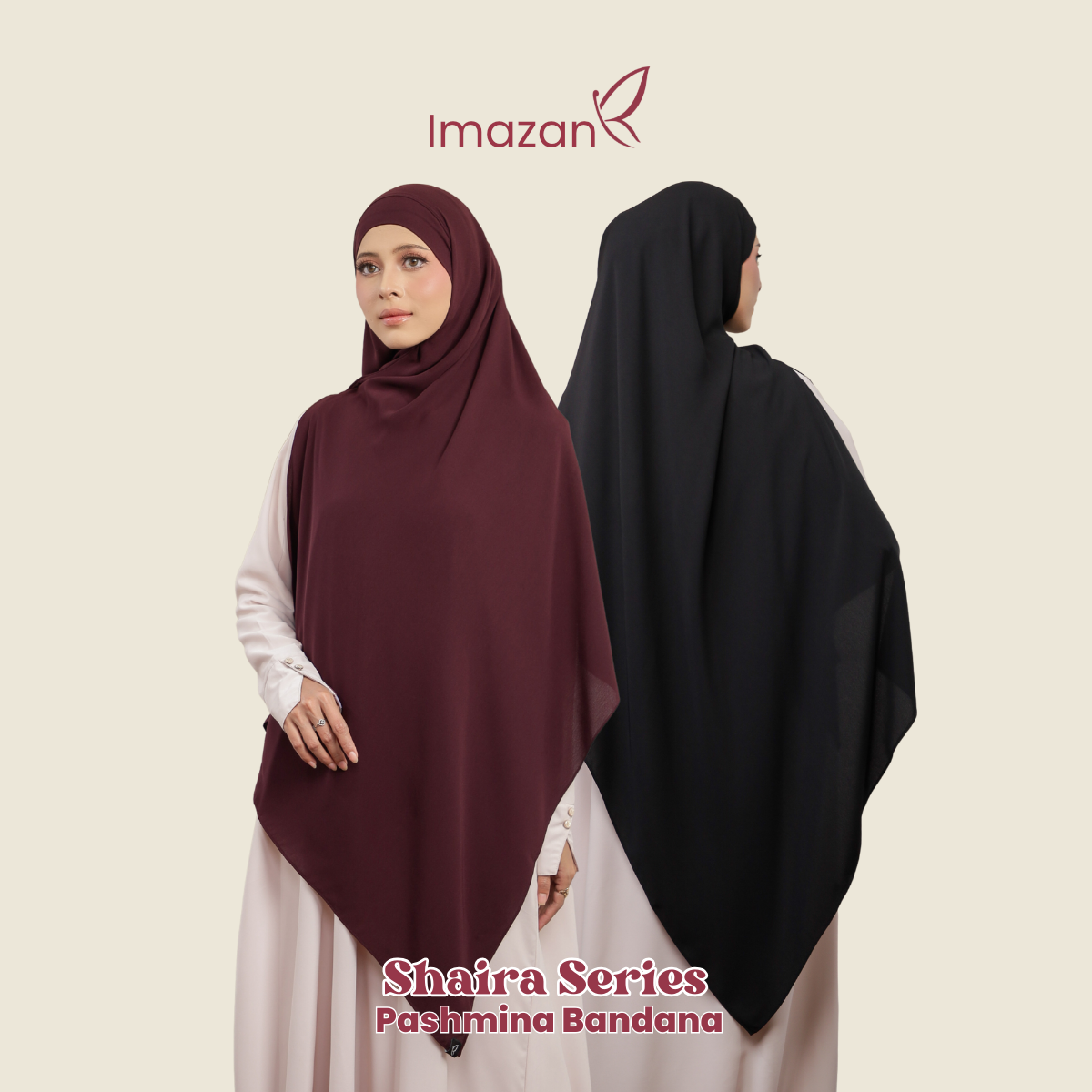 IMAZAN Pashmina Bandana Anti UV Maheen Jumbo Pashban Syari Hijab Instan Adem & Flowy Shaira Series