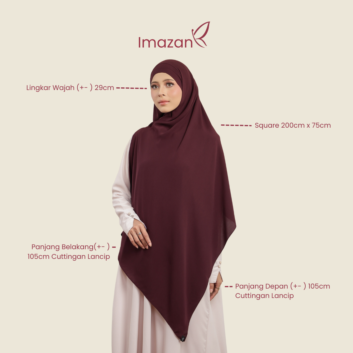 IMAZAN Pashmina Bandana Anti UV Maheen Jumbo Pashban Syari Hijab Instan Adem & Flowy Shaira Series