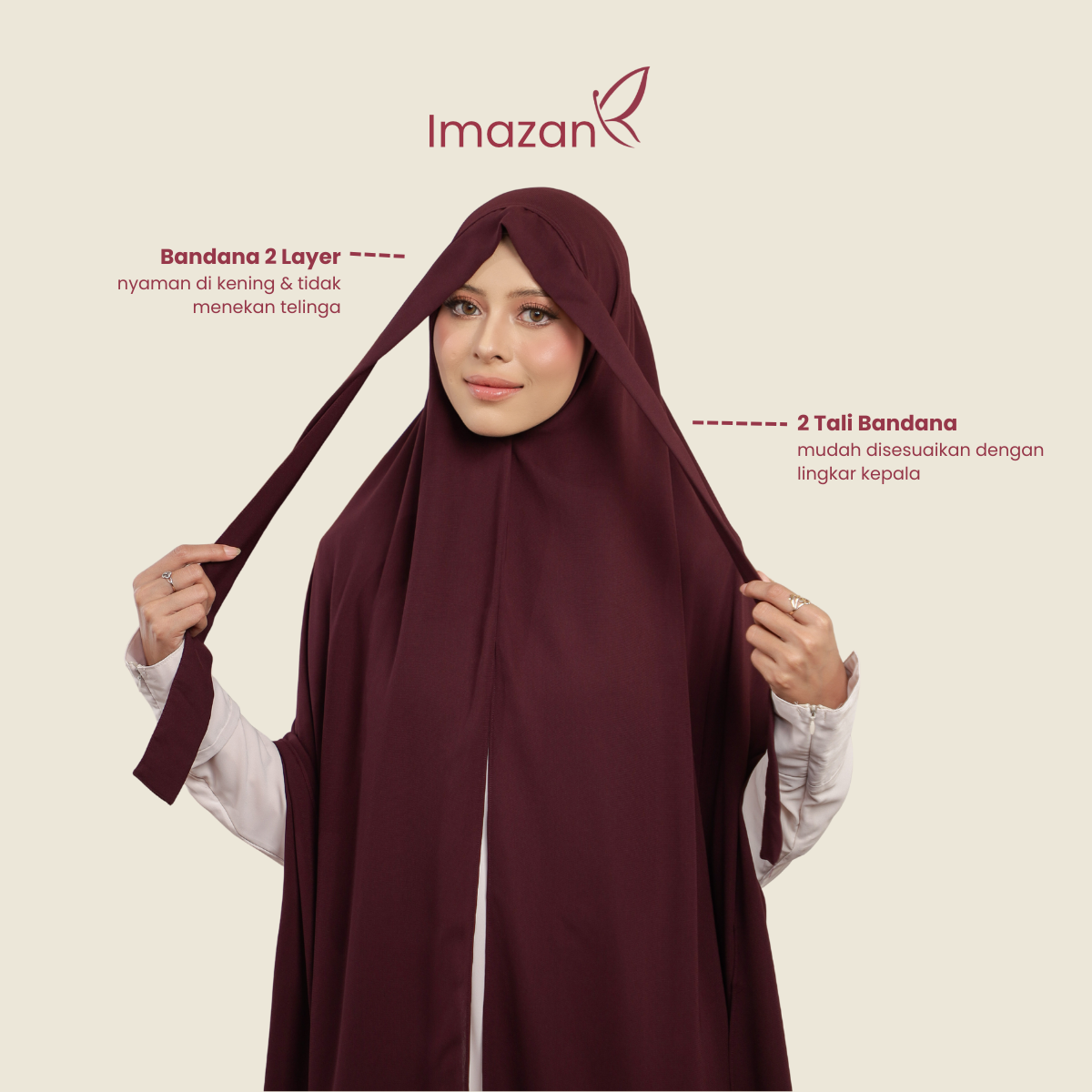 IMAZAN Pashmina Bandana Anti UV Maheen Jumbo Pashban Syari Hijab Instan Adem & Flowy Shaira Series