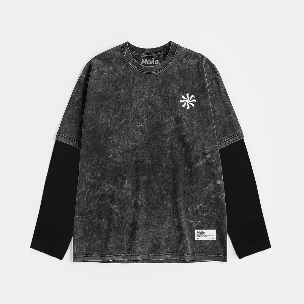 Mailo - DoubleSleeve Oversized Tshirt Washing Lifer Black