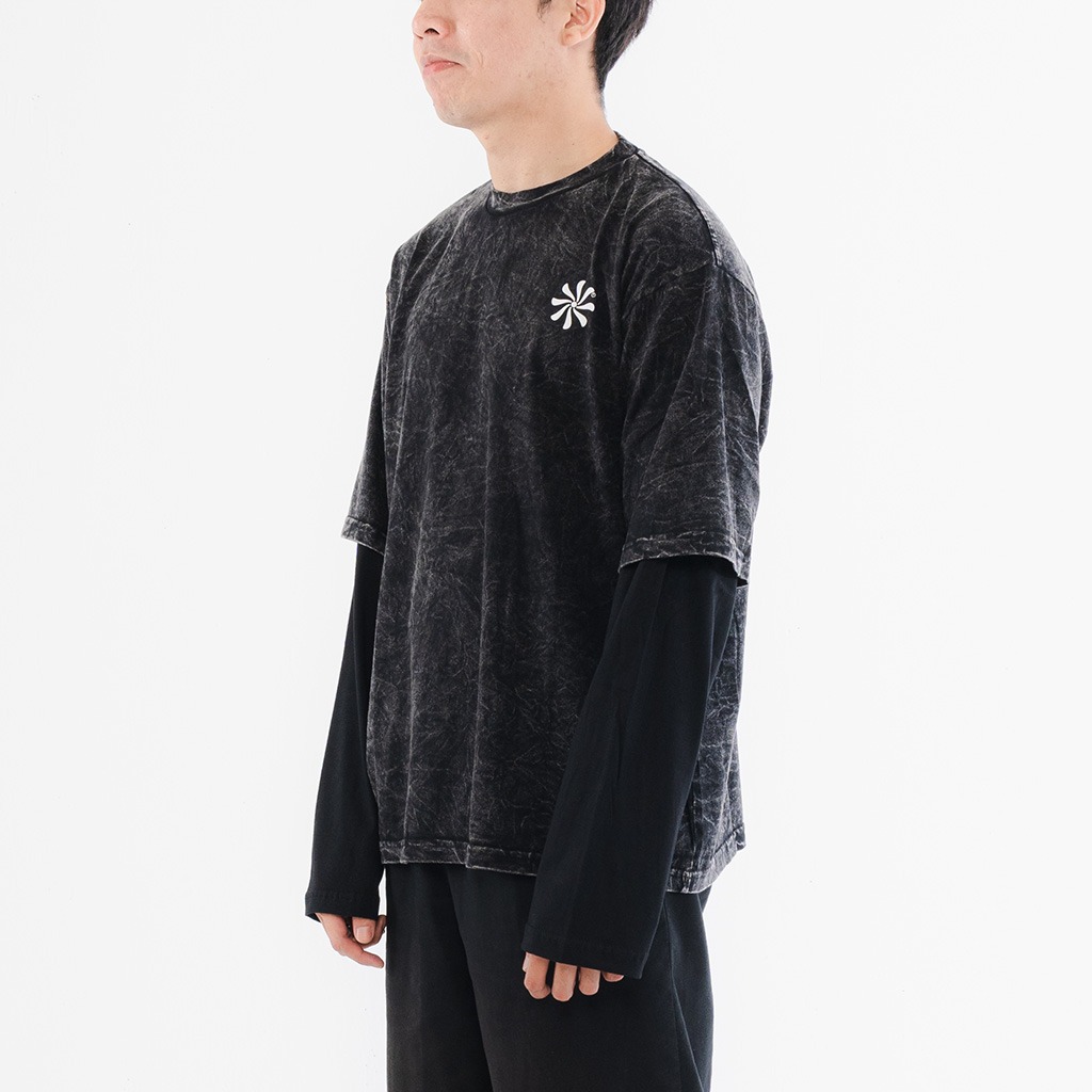 Mailo - DoubleSleeve Oversized Tshirt Washing Lifer Black