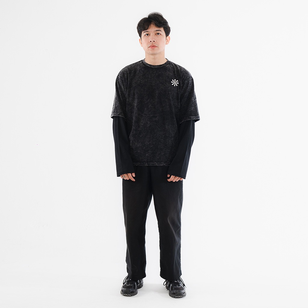 Mailo - DoubleSleeve Oversized Tshirt Washing Lifer Black