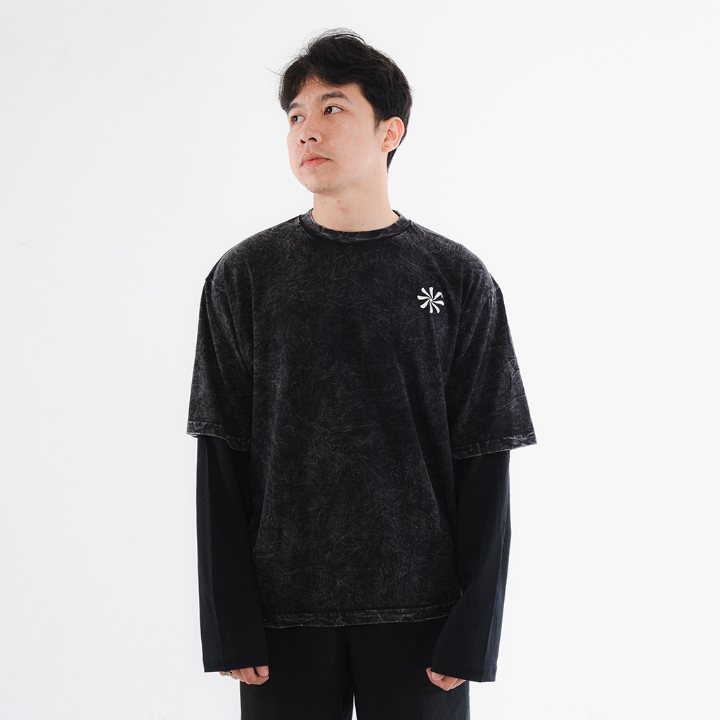 Mailo - DoubleSleeve Oversized Tshirt Washing Lifer Black